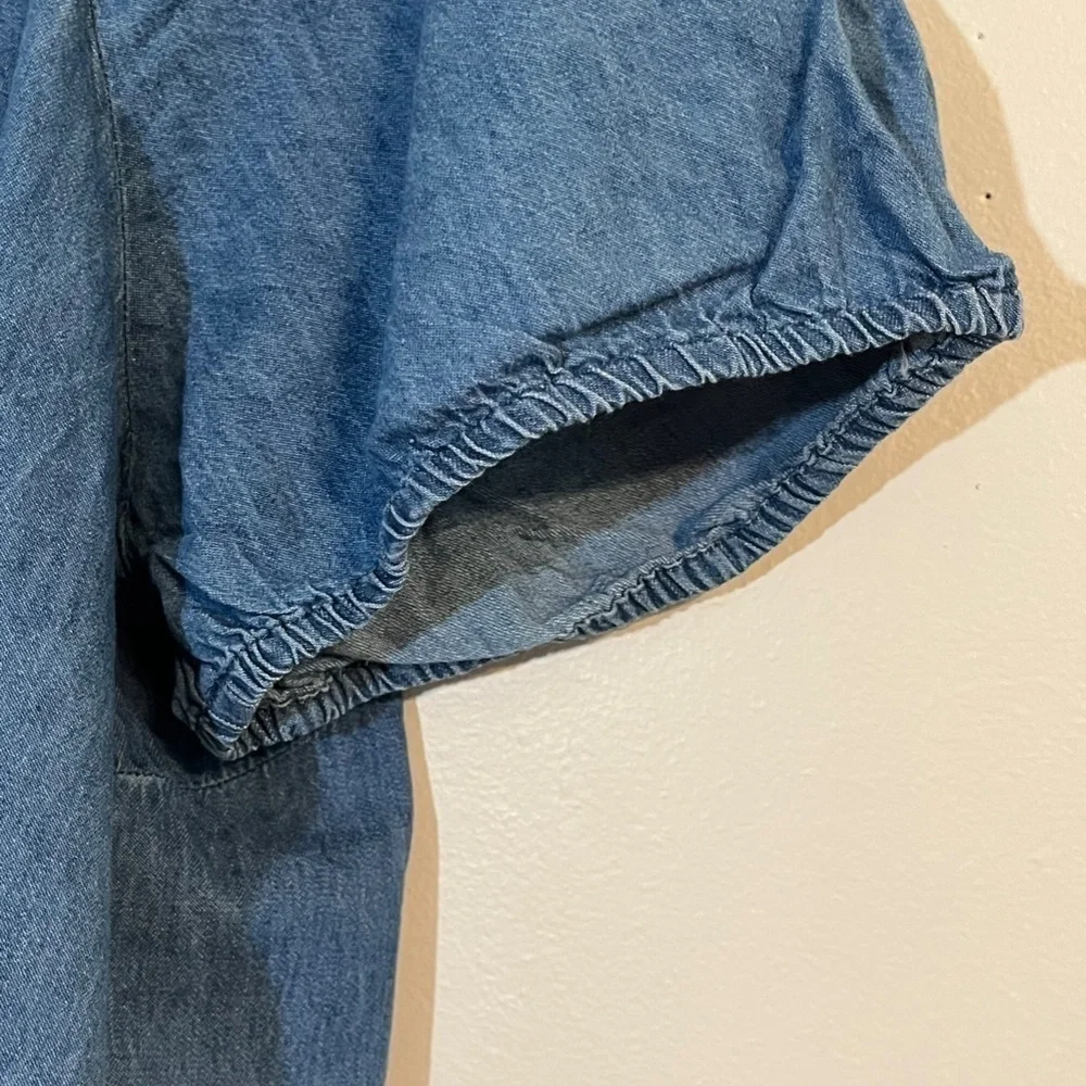 Lane Bryant Top Women 26 Blue Denim Ruffle Smocked Neutral Boho Western Cowgirl - Picture 10 of 14